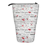 OTTKGGA I Love You Words with Hearts Stand Up Telescopico Astuccio Cancelleria Organizer con Cerniera Portatile Scuola Ufficio Studente, Nero , Taglia unica