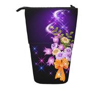 OTTKGGA Light Romantic Flowers Stand Up Telescopico Astuccio Cancelleria Organizer con Cerniera Portatile Scuola Ufficio Studente, Nero , Taglia unica