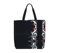 OTTKGGA Music Notes Tote Bag Grande Capacità Cerniera Spalla Convenienza Bag Con Tasca Interna Viaggi Shopping Lavoro, Nero , Taglia unica