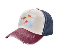 OTTKGGA Piccolo pesce rosso che nuota nell'acqua lavato berretti da baseball Distressed Trucker Dad Hat Vintage regolabile sport all'aperto Golf Tennis, Blu navy e rosso, Taglia unica