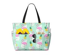 OTTKGGA Pink Flamingo Ananas Grande Capacità Spiaggia Borsa da Viaggio Multi Tasca Con Zip Tote Bag Impermeabile Piscina Vacanza Palestra, Nero , Taglia unica