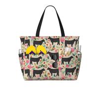 OTTKGGA Pink Flower Show Steer Mucche Bestiame Grande Capacità Spiaggia Borsa da Viaggio Multi Tasca Con Zip Tote Bag Impermeabile Piscina Vacanza Palestra, Nero , Taglia unica