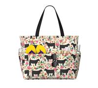 OTTKGGA Pink Flower Show Steer Mucche Bestiame Grande Capacità Spiaggia Borsa da Viaggio Multi Tasca Con Zip Tote Bag Impermeabile Piscina Vacanza Palestra, Nero , Taglia unica