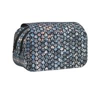 OTTKGGA Silver Fish Scale Double Clamshell Pen Case Cancelleria Storage Sketching Scuola Viaggi, Nero , One Size, Classico