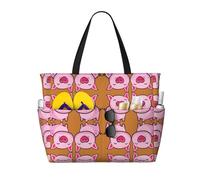 OTTKGGA Smile Pink Pig Grande Capacità Spiaggia Borsa Da Viaggio Multi Tasca Con Zip Tote Bag Impermeabile Piscina Vacanze Palestra, Nero , Taglia unica