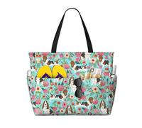 OTTKGGA Sweet Basset Hound Florals Grande Capacità Spiaggia Borsa da Viaggio Multi Tasca Con Zip Tote Bag Impermeabile Piscina Vacanza Palestra, Nero , Taglia unica