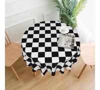 OTTKGGA Tovaglia rotonda da 152,4 cm a righe bianche e nere a scacchi, impermeabile, lavabile, per feste, matrimoni, decorazione per la casa