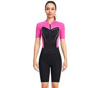 OttoBen Muta da donna sottile da 1,5 mm, a maniche corte, con stampa snorkeling, tuta da surf, tuta estiva in nylon, pantaloncini termici, in neoprene, colore rosa, XXL