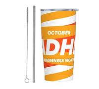 Ottobre è il mese della sensibilizzazione sull'ADHD Bicchiere nazionale con nastro arancione con coperchio e cannuccia Bicchiere da 20 once in acciaio inossidabile con isolamento sotto vuoto Tazze da