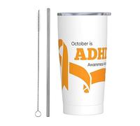 Ottobre è il mese della sensibilizzazione sull'ADHD Bicchiere nazionale con nastro arancione con coperchio e cannuccia Bicchiere da 20 once in acciaio inossidabile con isolamento sotto vuoto Tazze da