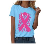 Ottobre Rosa T-Shirt Donna Cancro al Seno T-shirt Donna Nastro Rosa T Shirt Consapevolezza Del Cancro al Seno Di Ottobre Basic Sciolti Camicetta Alto Cuore Nastro Tshirt, 1-azzurro cielo, L