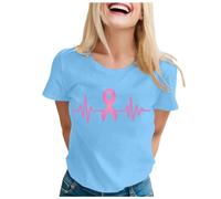 Ottobre Rosa T-Shirt Donna Cancro al seno T-shirt Donna Nastro Rosa T Shirt Cuore Nastro Tshirt Oversize Camicetta Alta Consapevolezza del Cancro al Seno Ottobre Grande, 2-azzurro cielo, L