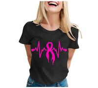 Ottobre Rosa T-Shirt Donna Cancro al Seno T-shirt Donna Nastro Rosa T Shirt Cuore Nastro Tshirt Sensibilizzazione al Cancro al Seno Ottobre Ete Top Rotondo Taglio, Le Noir #1, M