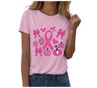 Ottobre Rosa T-Shirt Donna Cancro al Seno T-shirt Donna Nastro Rosa T Shirt Cuore Nastro Tshirt Sensibilizzazione al Cancro al Seno Ottobre Casual Basic Rotondo Taglio, B-rose., XXL