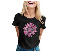 Ottobre Rosa T-Shirt Donna Cancro al Seno T-shirt Donna Nastro Rosa T Shirt Grande Taglia Sciolta Oversize Ete Consapevolezza Del Cancro al Seno Ottobre, Le Noir-1, XL