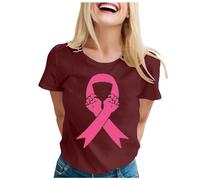 Ottobre Rosa T-Shirt Donna Cancro al Seno T-shirt Donna Nastro Rosa T Shirt Sensibilizzazione al Cancro al Seno Ottobre Top Rotondo Taglio Grande Taglia Oversize, A-vin, XXL