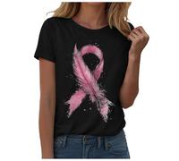 Ottobre Rosa T-Shirt Donna Nastro Rosa T Shirt Donna Cancro al seno T-shirt Cuore Nastro Tshirt Ete Grande Dimensione Consapevolezza Del Cancro al Seno Ottobre Oversize, Le Noir-1, M