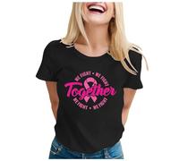 Ottobre Rosa T-Shirt Donna Nastro Rosa T Shirt Donna Cancro al seno T-shirt Sensibilizzazione al Cancro al Seno Ottobre Ete Grande Dimensione Sciolto Cuore Nastro Tshirt, Le Noir-1, M
