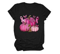 Ottobre Rosa T-Shirt Donne Nastro Rosa T Shirt Donna Cancro al Seno T-shirt Sensibilizzazione al Cancro al Seno Ottobre Sciolto Basic Blusa Alto Cuore Nastro Tshirt, Il nero #2, XL