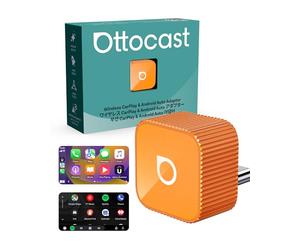 OTTOCAST Mini Slim 2026 Version, Adattatore Wireless CarPlay & Android Auto | Converti CarPlay/Android Auto da cablato a wireless, Dongle USB-C Compatto, Cube arancione