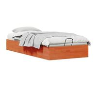 Ottoman Bed Frame with Storage, Hydraulic Lift Up Space Saving Single for Small Bedroom, Solid Pine Wood Platform Bed with Gas Lift Mechanism, Waxed Brown Finish, 75x190 cm Size, Easy Assembly