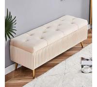 Ottomana Panca Portaoggetti Con Gambe In Metallo Dorato - Ottomana Poggiapiedi Capitonnè In Velluto Per Soggiorno Camera Da Letto - Panca Moderna Ai Piedi D(Size:100x40x45cm(39x16x18inch),Color:Beige)