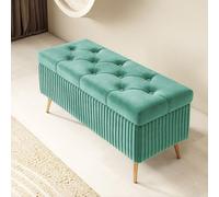 Ottomano di stoccaggio Cassapanca Contenitore Panchina Ottomana da Letto, con bottoni trapuntati, Pouf contenitore per soggiorno, camera da letto e ingresso, sostiene fino a 330 libbre(Light Teal,100c