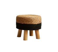 Ottomano Moderna Pouf Rotondo Intrecciato A Mano, Poggiapiedi Imbottito Con Gambe In Pino Sgabello per Divano(C)