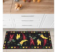 Ottomanson Passatoia da cucina con motivo peperoncini, collezione Siesta, fondo in gomma, 50 cm x 150 cm, colore: Nero con motivo peperoncini