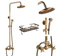 Ottone antico 8 '' pioggia doccia rubinetto set, doppia maniglia miscelatore rubinetto con bocca girevole vasca, vasca doccia con opzione mensola, & elegante apparecchio da bagno