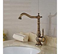 Ottone antico Bagno Lavandino Rubinetto Lungo Bocca Singola Maniglia Rotante Intagliato a mano Design Elegante Stile Vintage Ideale per Arredamento Moderno e Classico