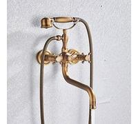 Ottone antico dorato vasca da bagno doccia rubinetti Set doppie manopole miscelatore rubinetto a parete vasca doccia set girevole vasca beccuccio doccia vasca doccia, bronzo nero D, ottone antico A