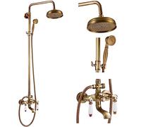 Ottone Antico Rubinetto Doccia 8 "Soffione Doccia Apparecchio con Palmare Spray Doppia Leva Maniglia Vasca Beccuccio Tripla Funzione Bagno Montaggio A Parete