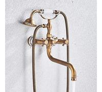 Ottone Antico Vasca Da Bagno & Doccia Rubinetto Set A Parete Doppia Maniglia Miscelatore Bocca Girevole Finitura Bronzo Nero Stile Vintage Apparecchio Bagno