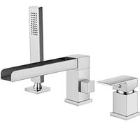 Ottone Cascata Vasca Rubinetto con Doccia Palmare 3 Foro Deck Mount Singola Maniglia Diffusa Vasca Da Bagno Rubinetto Ch Lavandino Del Bagno Apparecchio