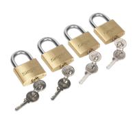 Ottone Corpo Lucchetto con Cilindro 40mm Chiave Uguale Pacco Di 4 S0992 Sealey