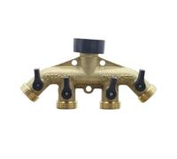 Ottone EU/US 3/4 "Filettatura femmina/maschio Splitter acqua a 4 vie con valvola Irrigazione da giardino Multi-Way Giunto Rubinetto Tubo Nipplo Connettore(US 1-out-4 Joint)