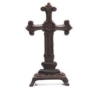 OTTONE ghisa croce statua 10.2"cristiana e religiosa amanti dell'arte desktop PTWQ009