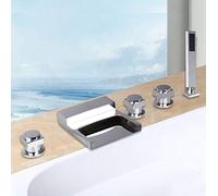 Ottone Solido 5 Pezzi Doccia Cascata Set da Bagno Vasca Rubinetto 3 Maniglie con tocchetto per vaschetto TAPS Chrome FINIZIONE
