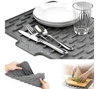 OTTOOPPXIN 2 Pezzi Tappetino Scolapiatti in Silicone, 26 x 32cm Tappetino Scolapiatti Deviatore D'acqua Inclinato, Grigio Chiaro Scolapiatti Gocciolatoio Resistente Al Calore per Acqua, Lavello