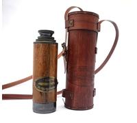 Ottway London - Telescopio militare vintage in ottone, 35,5 cm, con scatola in pelle, articolo da regalo (finitura in legno)
