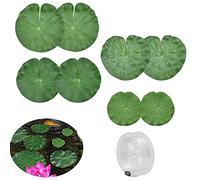 OTTYMO 8 Pz 4 Dimensioni Foglia di Loto Artificiale Foglie di Ninfea Artificiali Acquatiche Loto Artificiale Galleggiante con 1 Rotolo Lenza da Pesca 100M per Laghetti Piscina Acquario Decorazioni