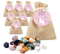 Otuuz 12 Pietre Portafortuna per Bambini con Sacchetti di Iuta e Etichette Rotonde di Carta Pietre Portafortuna Colorate Pietre Magiche Regali per Capodanno Bomboniere Compleanno (Unicorno)