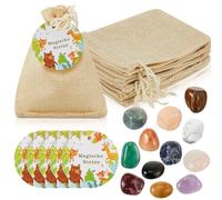 Otuuz 12 Pietre Portafortuna per Bambini con Sacchetti di Iuta e Etichette Rotonde di Carta Pietre Portafortuna Colorate Pietre Magiche Regali per Capodanno Bomboniere Compleanno a Tema Animali Bosco