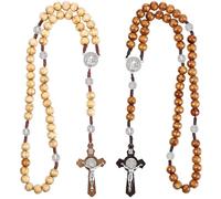 Otuuz 2 Catene Rosario in Legno Gioielli Religiosi Incrociati Fatti a Mano Catena Crocifisso Religioso Bracciale con Croce di Cristo Perline di Preghiera Cattoliche per Comunione Battesimo Conferma