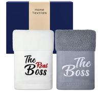 Otuuz 2 Pezzi Asciugamano Regali Per Coppia 35 x 70 cm Regalo Di Natale Per Partner Asciugamano The Boss & The Real Boss Regalo Di Anniversario Di Nozze Per Coppie Per Gli Sposi Bianco Grigio