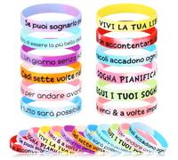 Otuuz 24 Braccialetti Motivazionali Italiano Silicone Bracciale Motivazionale con Scritta 20 cm Bracciale Colorati Regali di Ispirazione Gadget per Adolescente Collega Festa Natale(Colore Misto)