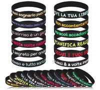 Otuuz 24 Braccialetti Motivazionali Italiano Silicone Bracciale Motivazionale con Scritta 20 cm Bracciale Colorati Regali di Ispirazione Gadget per Adolescente Collega Festa Natale(Nero)