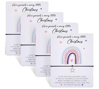 Otuuz 4 braccialetti dei desideri di Natale, regolabili, con stella, per riempire la calza della Befana, con biglietto, per amici, familiari, compagni di classe, about 3.15 x 3.94 inches, lega, carta