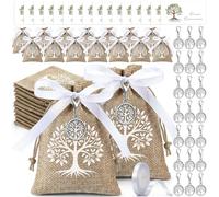 Otuuz 50 Set Prima Comunione Bomboniere Ciondoli Albero della Vita Bigliettini per Prima Comunione Sacchetti con Nastro Albero della Vita Bomboniere per Battesimo, Confermazione, Matrimonio